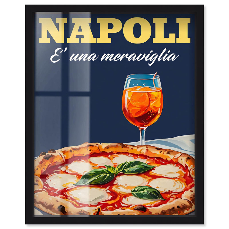«Pizza and Aperol Pop Shadowbox Print Summer Art Prints» par Art Remedy, H 31 po x l 25 po, Noir