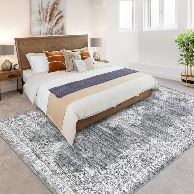 Tapis de chambre à coucher à motif floral antidérapant pour salon Boho, Rectangle 5 pi x 7 pi