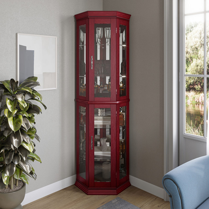 21.5" W Lighted Corner Curio Cabinet, Cherry