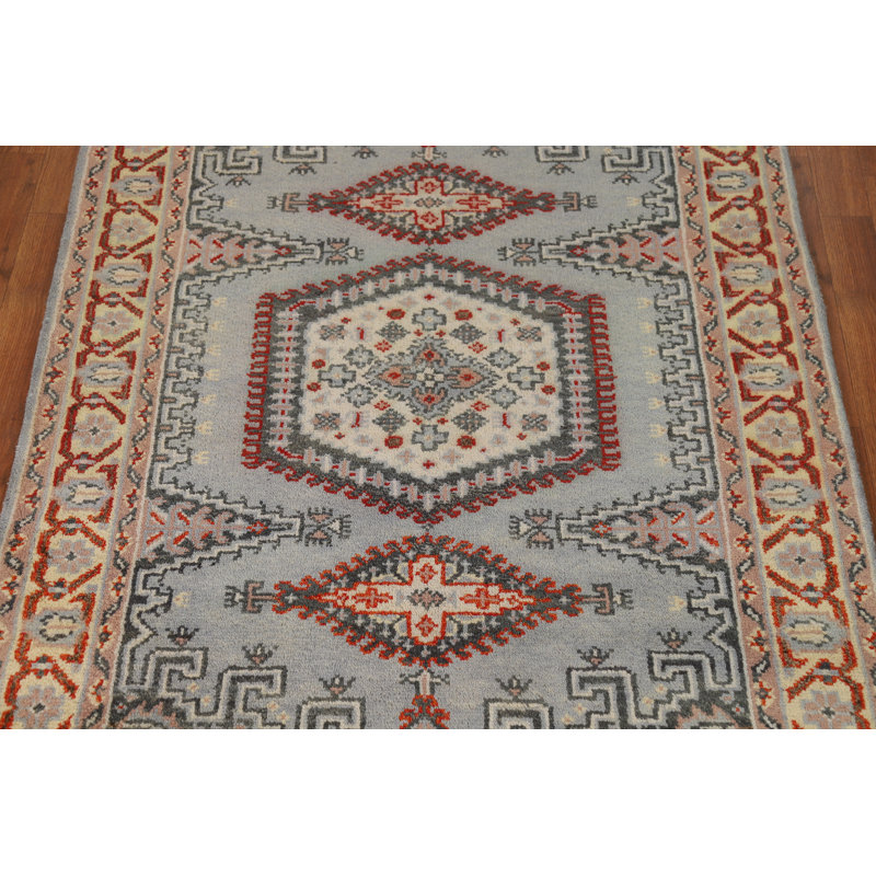 Tapis oriental gris à motif géométrique en laine gris 4 x 6