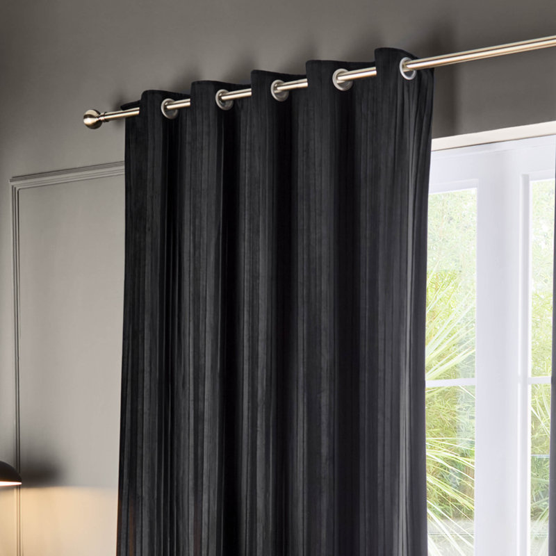 Corinthian Room Darkening Curtain Panel Pair, 46cm Width x 137cm Drop, Black