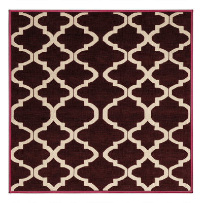 Machine Washable Trellis Red Area Rug