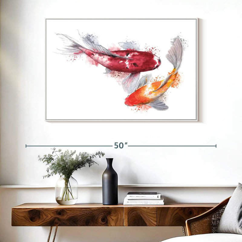 Paire de poissons Koi, Cadre flottant blanc, 40 po x 27 po