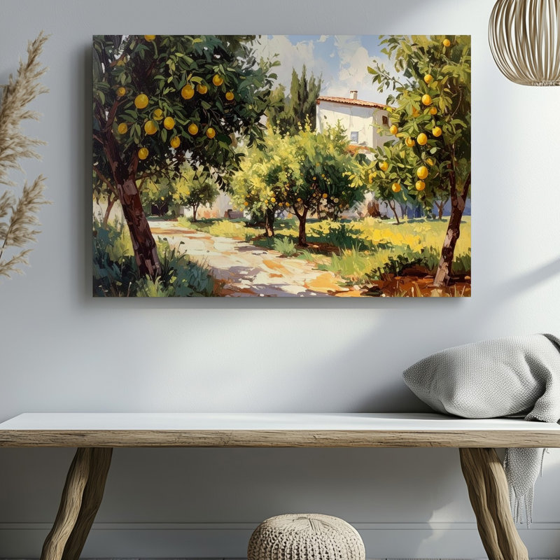 Art mural toile sur toile, jardin citronné méditerranéen, H 9 po x l 12 po
