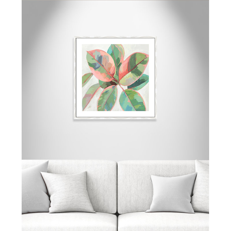 «Pink Ficus II», reproduction d'art, H 28,75 po x l 28,75 po x P 0,75 po, Papier avec cadre en bois blanc
