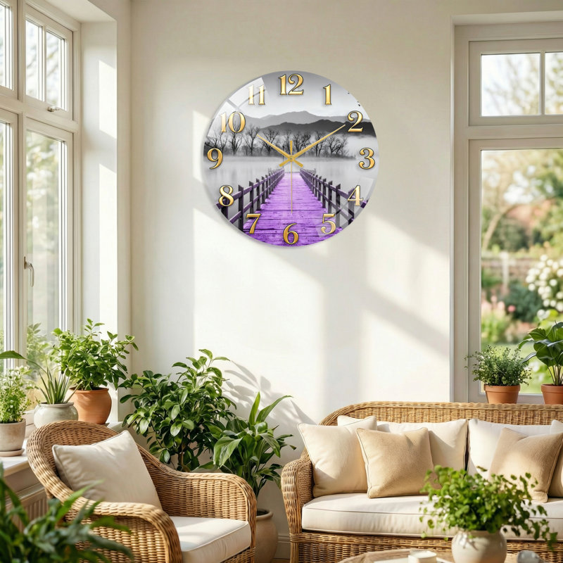 Horloge murale mauve en verre mauve, 40 x 40 cm (15,7 x 15,7 pouces)