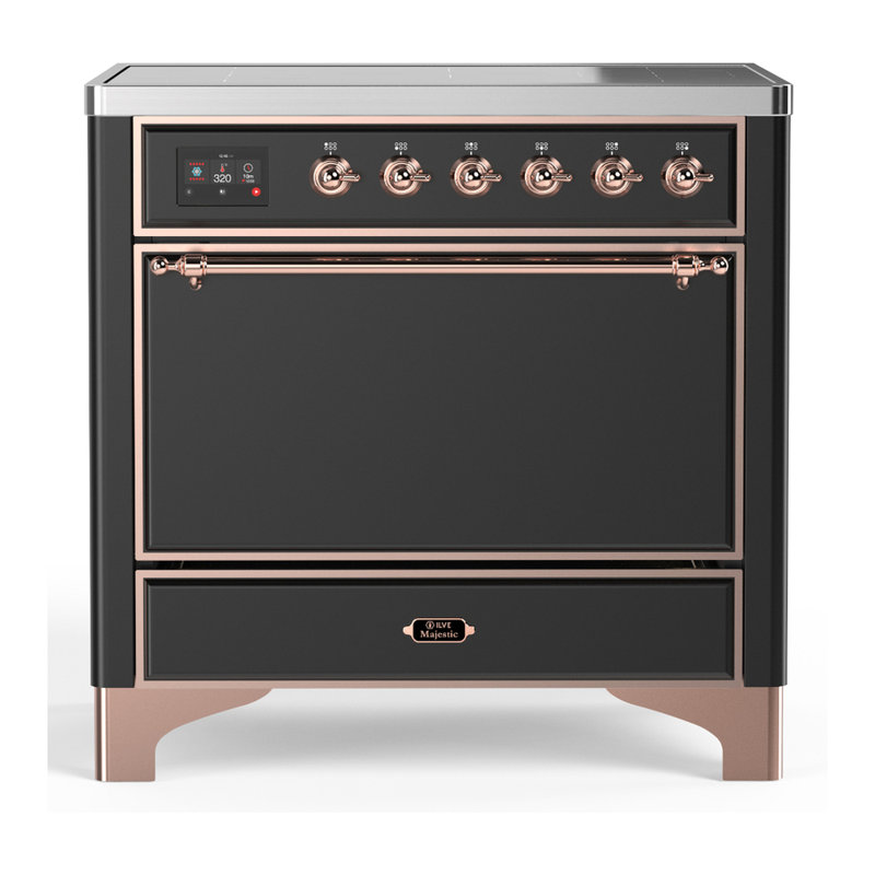 Cuisinière à induction 36 pouces avec 6 éléments à induction en graphite mat Majestic III Series (garniture cuivre), Cuivre