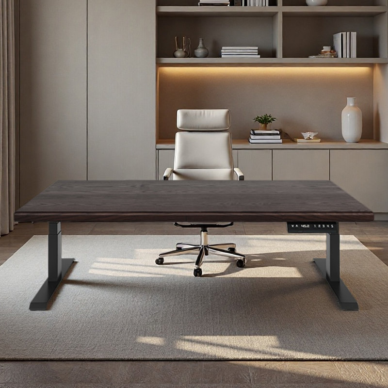 Solid wood height-adjustable desk for study, 30.59" H x 55.12" W x 23.62" D