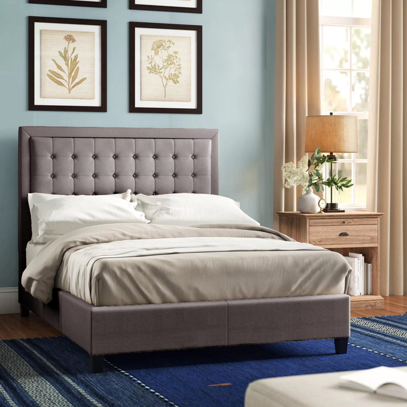 Londono Upholstered Platform Bed, Full, Pewter Grey Linen