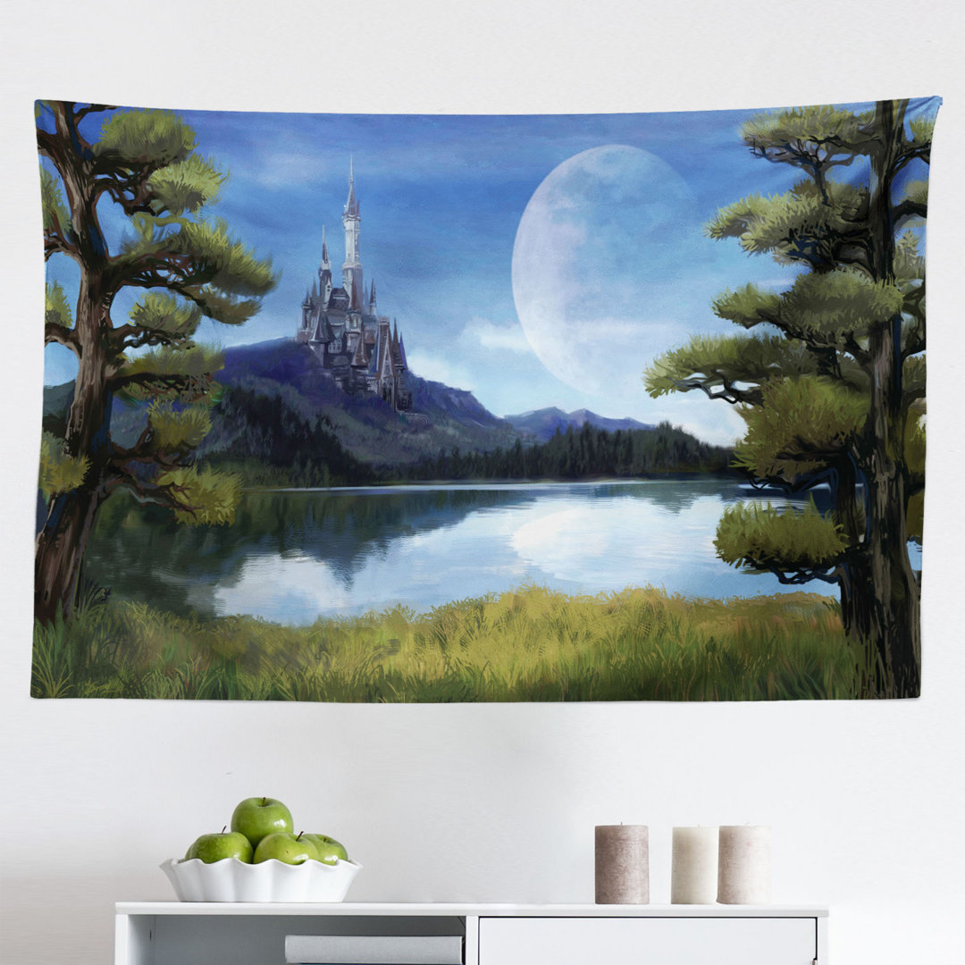 Tapisserie Moon Surreal mit Waldsee