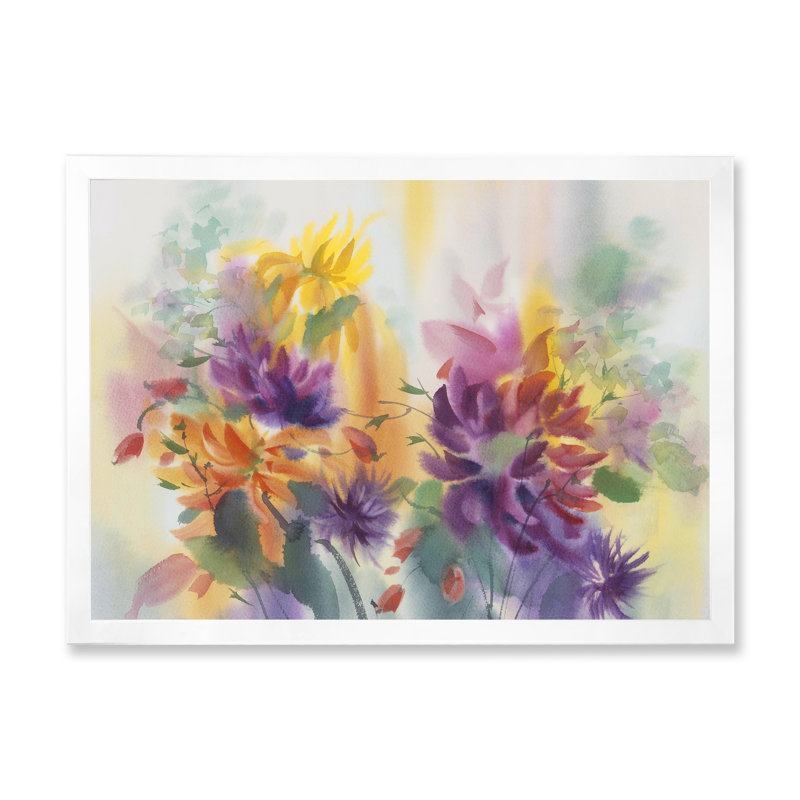 Dahlias - reproduction sur toile, H 24 po x l 36 po x P 1 po, Cadre de coin blanc fermé