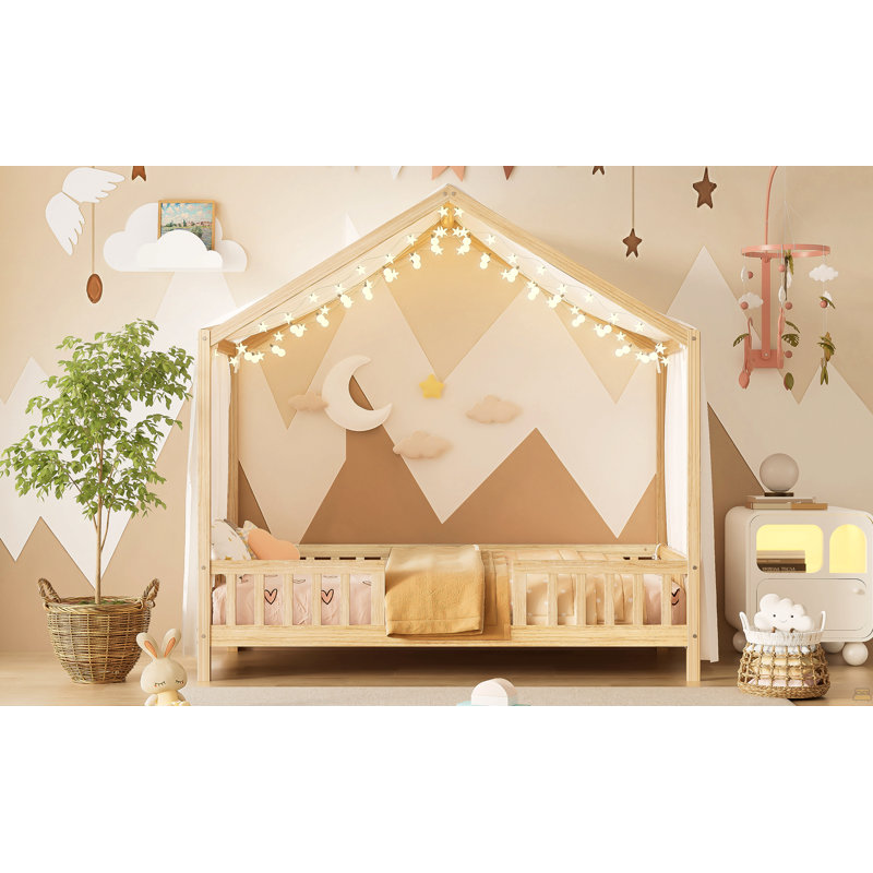 Lit de sol avec baldaquin Montessori, structure de lit simple, Naturel, Lit simple