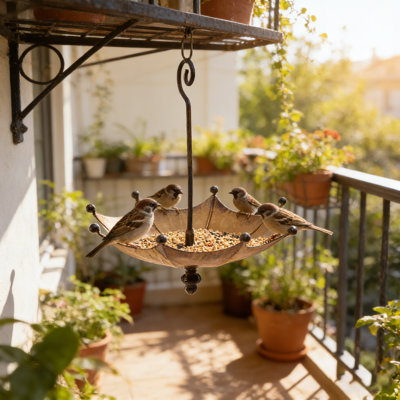 Metal Hanging Umbrella Bird Feeder 