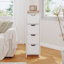 Armoire de salle de bain avec 4 tiroirs, organisateur de rangement autoportant en bois pour la salle de bain, le couloir ou le salon, armoire latérale étroite blanche avec un design vertical peu encombrant