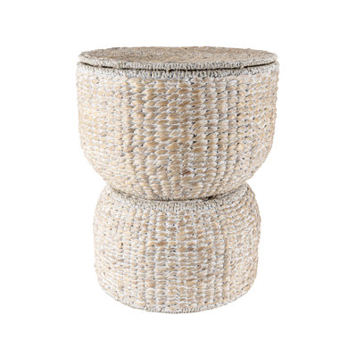  18" Hourglass Handwoven Hyacinth Storage Accent Table with Lid