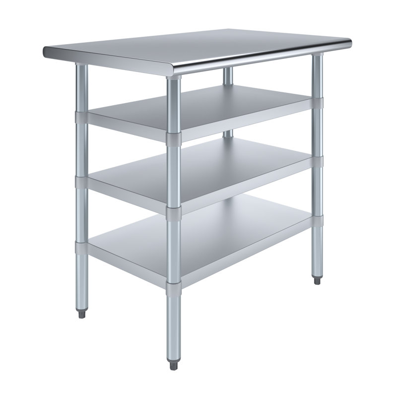 Stainless Steel Table With Three Undershelves, 35" H x 36" W x 24" D