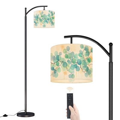 Lampe sur pied à arc avec abat-jour réglable plantes vertes feuilles fleurs florales vignes feuilles d'eucalyptus olive lampe sur pied 3 températures de couleur à haut gradateur avec interrupteur au pied pour la chambre à coucher