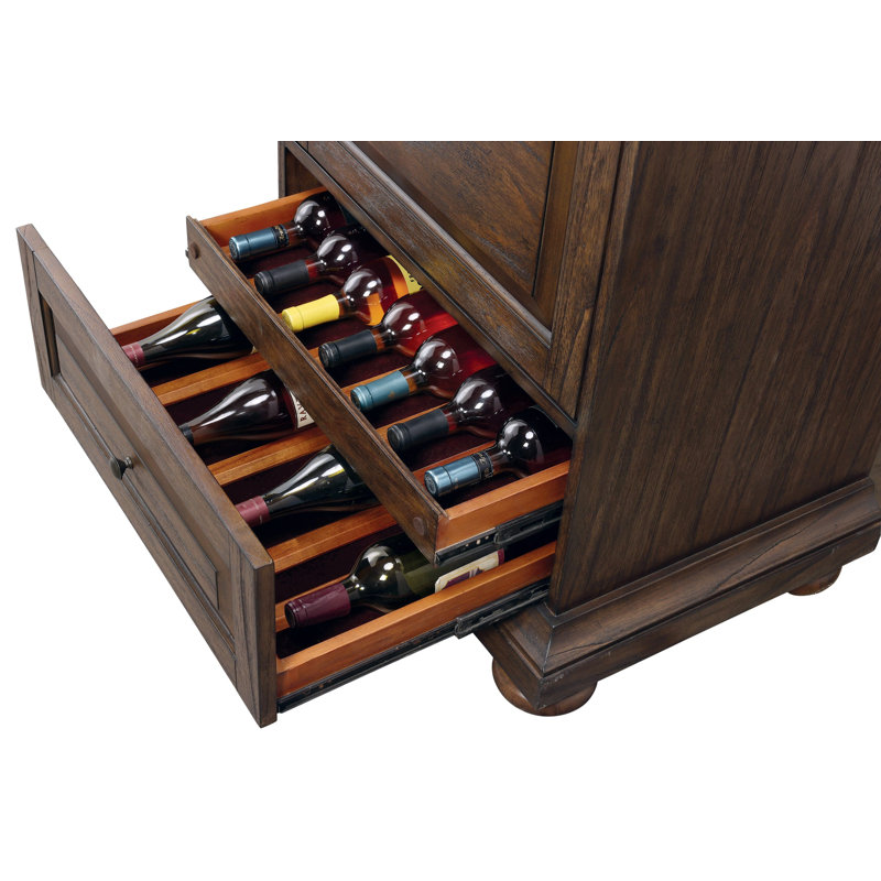 Cognac II Burnished Oak Wine and Bar Cabinet with Drop-Down Serving Door