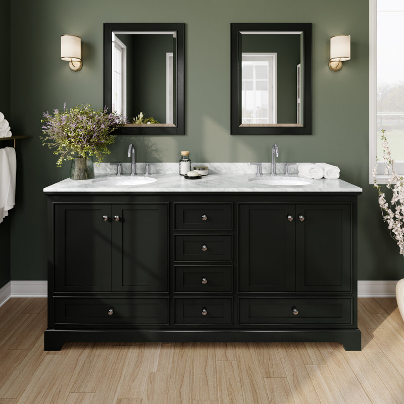 Ensemble de meuble-lavabo double 72 "avec miroir Deborah, Espresso foncé, Chrome poli