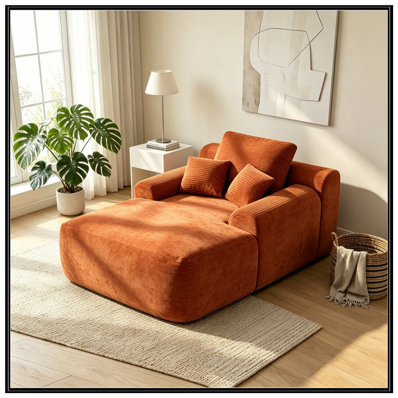 Chaise longue avec accoudoirs larges et coussins décoratifs, Orange
