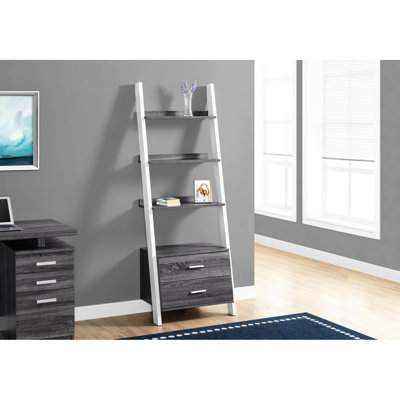 Bibliothèque à 4 niveaux, H 69 ", gris et blanc, bibliothèque de couloir moderne contemporaine 69", niveau, rangement dans la chambre à coucher