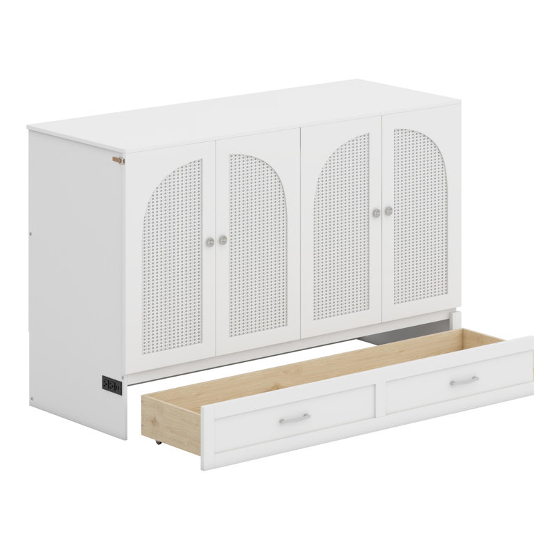Lit escamotable avec système de rangement de tiroir intégré, Blanc