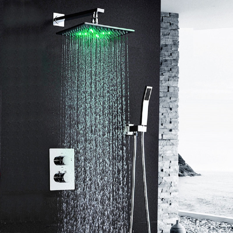 FontanaShowers Sagua LED Wall Mount Shower System Luxury with Volume Control Rough In Valve, Brushed Nickel, 3" H x 10" W