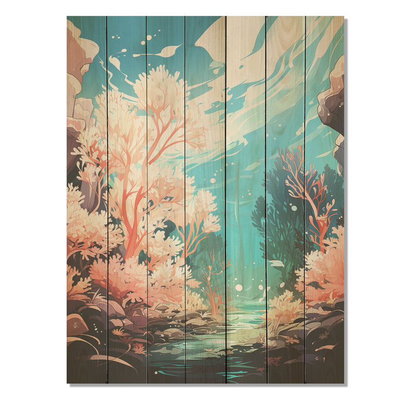 Pop Art fond de corail Spectacle - corail sur bois, H 44 po x l 34 po