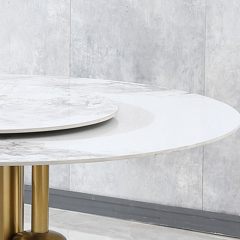 Table de salle à manger de 59 po en pierre frittée ronde, aspect moderne pour la chambre, la cuisine, espace compact, avec table à langer facile à entretenir