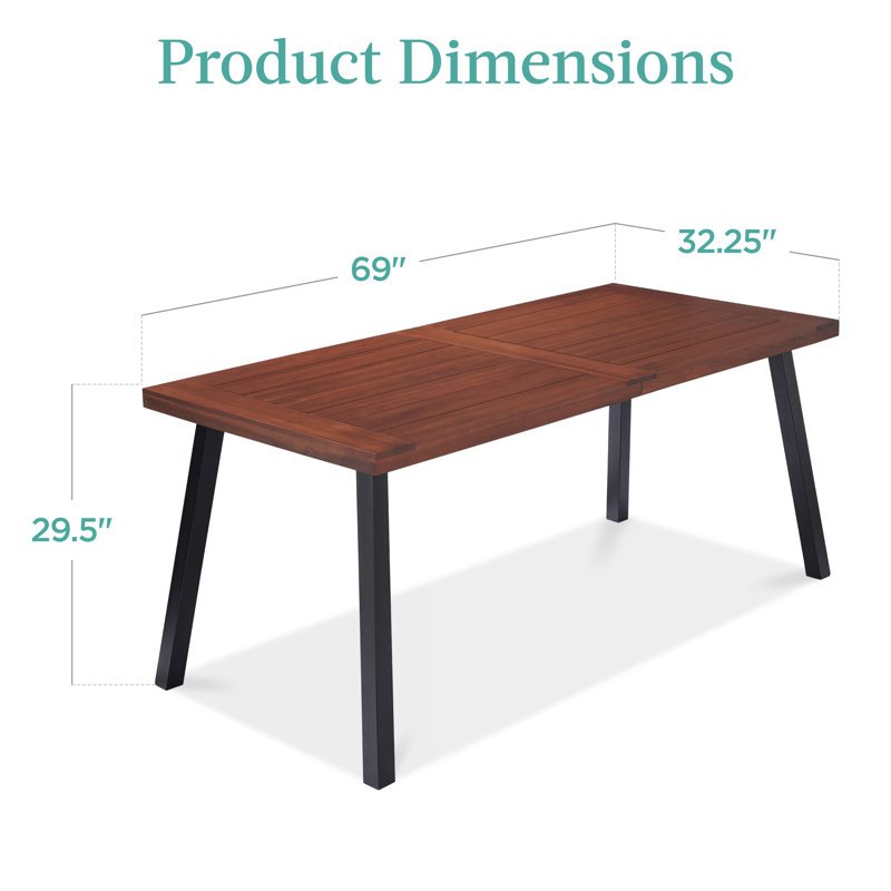 Hialeah Rectangular Acacia Solid Wood Outdoor Dining Table , 69 " W 32.25 " D, Walnut Brown