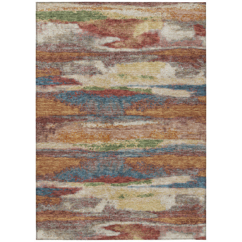 Tapis extérieur lavable abstrait orange et vert 5 pi x 8 pi