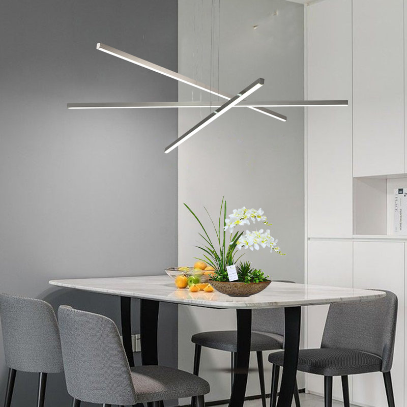 Lustre moderne 48 po à DEL à 3 branches géométriques, suspension réglable, finition en métal lisse pour la salle à manger, le salon et le bureau
