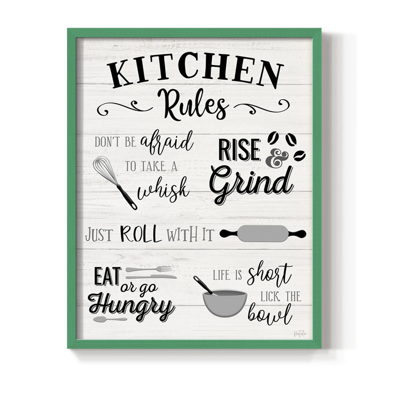 «Rules of the Kitchen», reproduction encadrée - bois massif, H 11 po x l 9 po, Vert