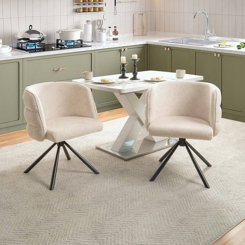 Ensemble de 2 chaises de salle à manger pivotantes à 270 ° - tissu chenille - base en X en métal, Beige