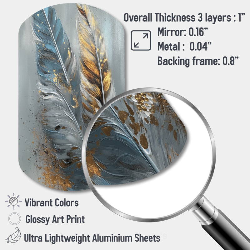 Una - Glam Feather Cylinder Shape Irregular Metal Wall Decor, 31" H x 19" W