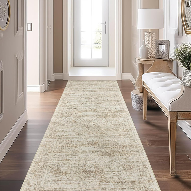 Tapis de couloir de cuisine doux antidérapant, Beige / Ivoire, Tapis de couloir 2 pi 6 po x 8 pi