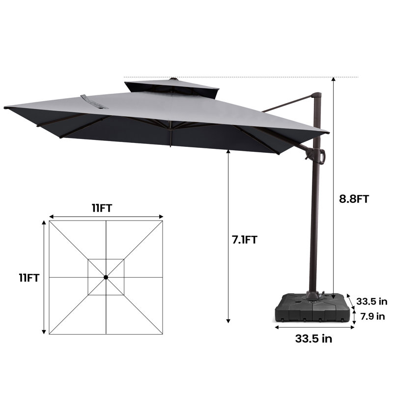 128' X 128' Square Cantilever Umbrella with Weighted Base, Dark Grey