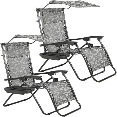 Cas réglable en acier à mailles zéro gravité pour salon de jardin, fauteuil inclinable, patio, plage, jardin, oreiller, parasol, porte-gobelet (ensemble de deux pièces, fleur bleue avec auvent)