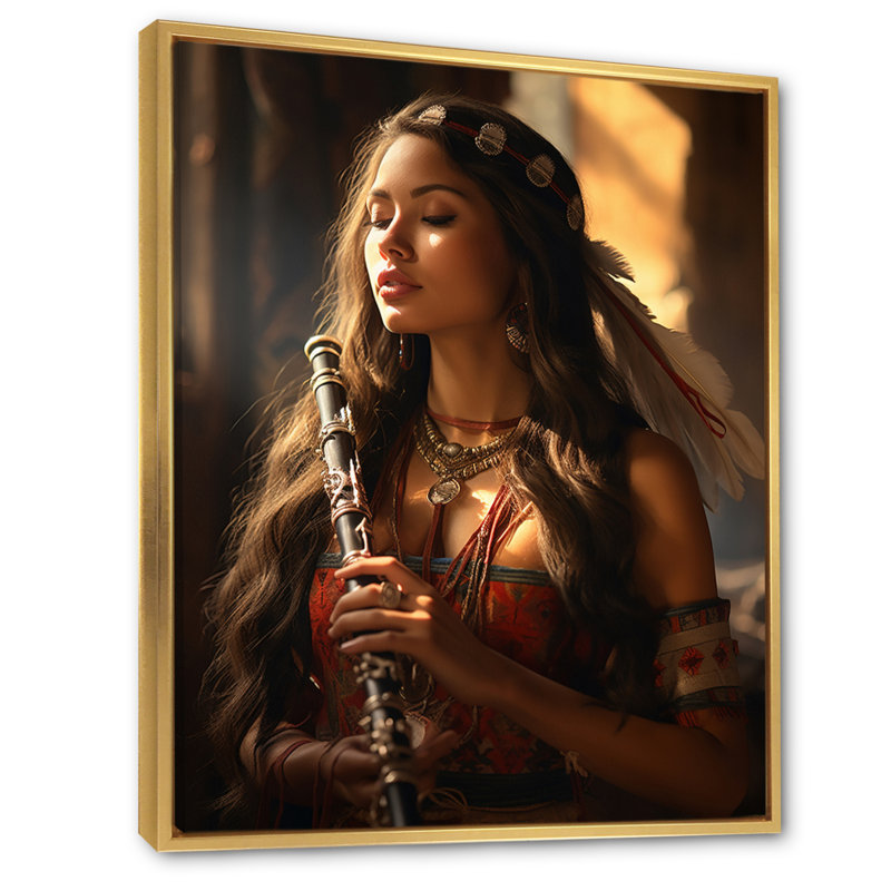 Bratu Native Art Soulful Flute - impression, H 32 po x l 24 po x P 1 po, Cadre flottant doré