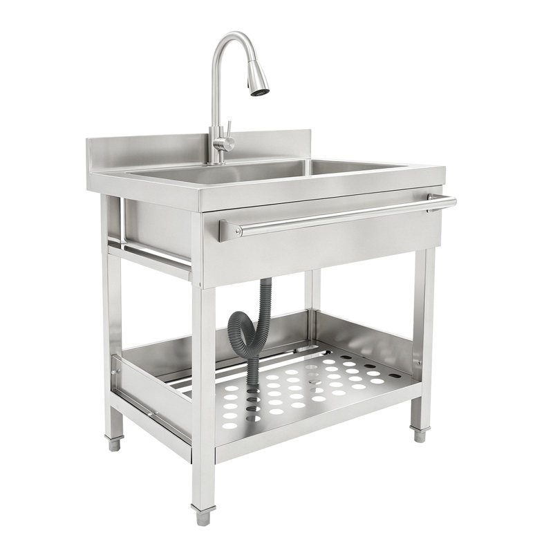 Freestanding Commercial Restaurant Kitchen Sink With Pull-Out Faucet