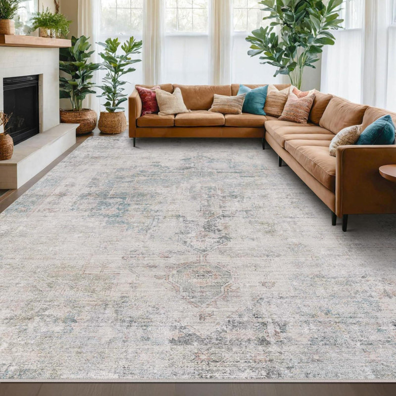 Tapis de campagne moderne pour le salon - grand tapis pour table de salle à manger, lavable à poils courts pliable et léger