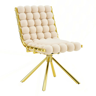 Fauteuil d'appoint pivotant capitonné Bubble, fauteuil sans accoudoirs en velours moderne avec structure en métal pour salle à manger, salon et bureau de coiffeuse