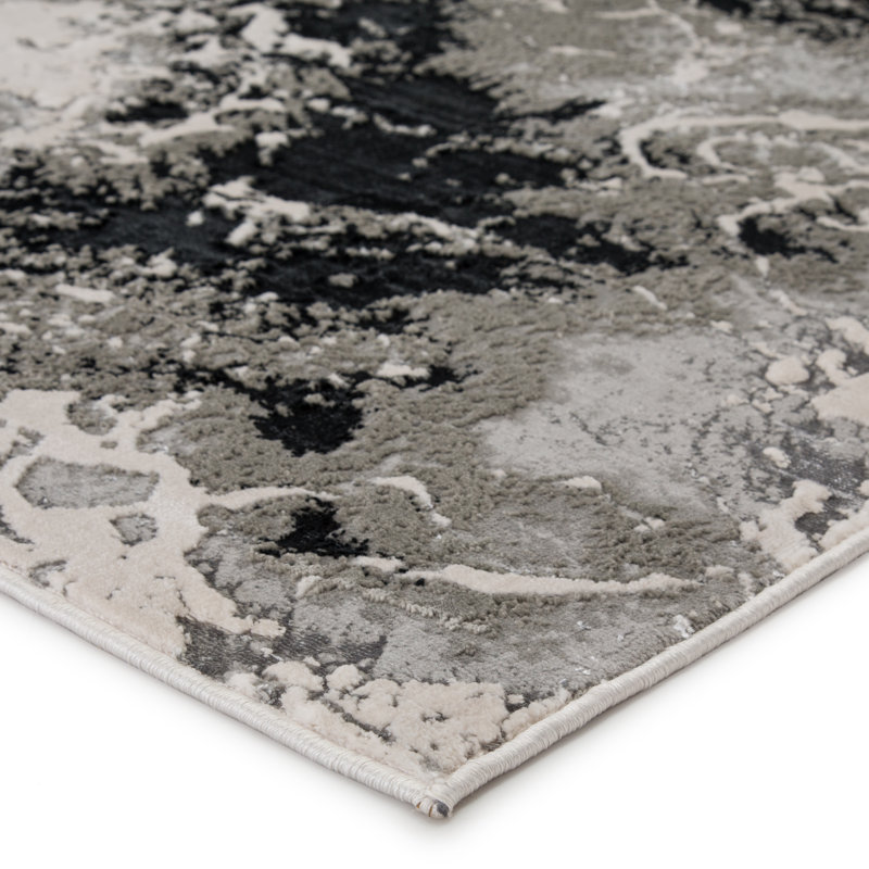 Tapis abstrait noir / gris, Rectangle 5 pi x 7 pi 6 po