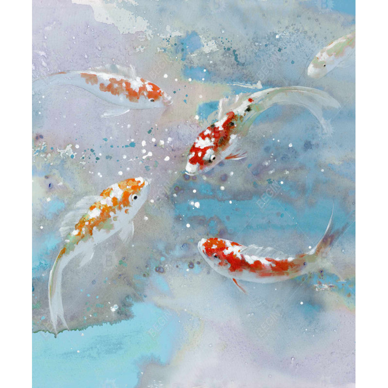 Koi poisson nageant dans l'eau bleue - décor de toile exotique bleue