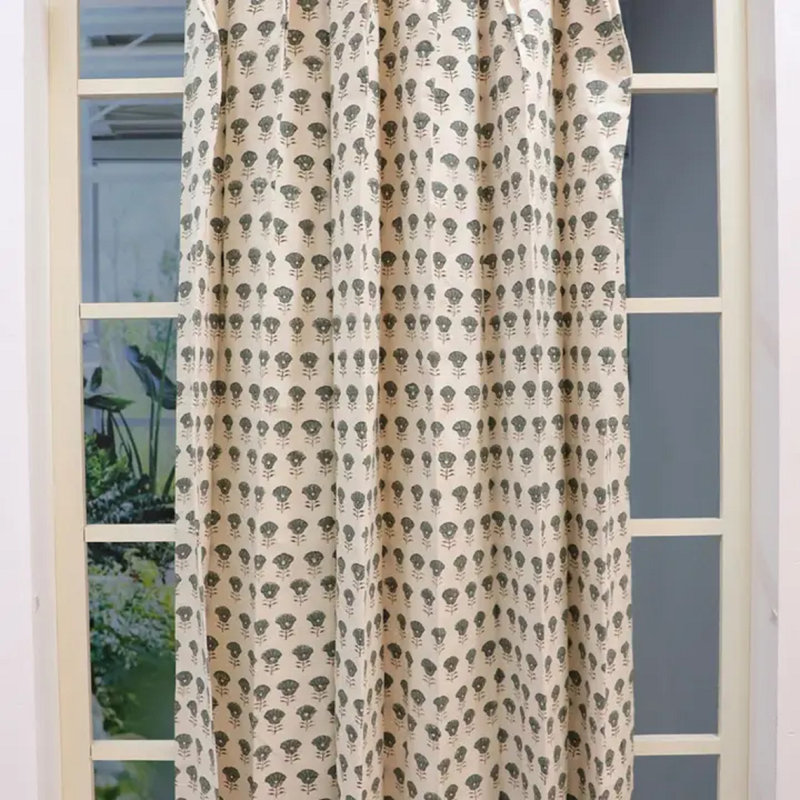 Gray Kohinoor Block Print Curtain Premium Duck Canvas Window Drapes for Boho & Farmhouse Decor, 27" W x 48" L