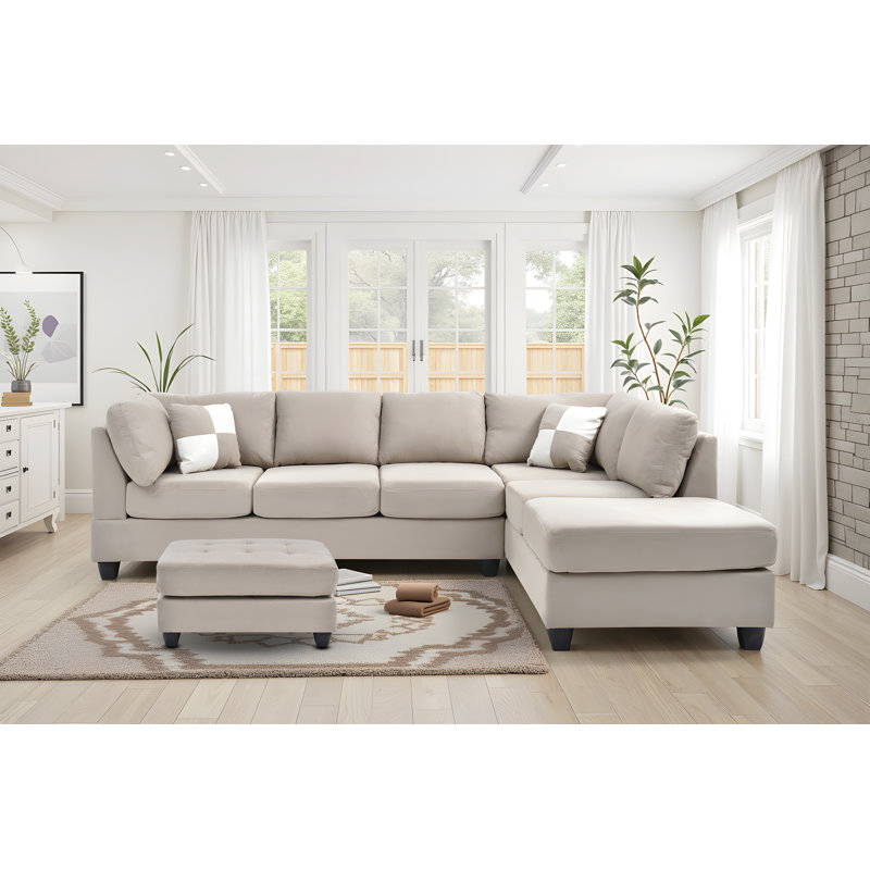 Canapé modulaire avec repose-pieds Radwa, Vanille