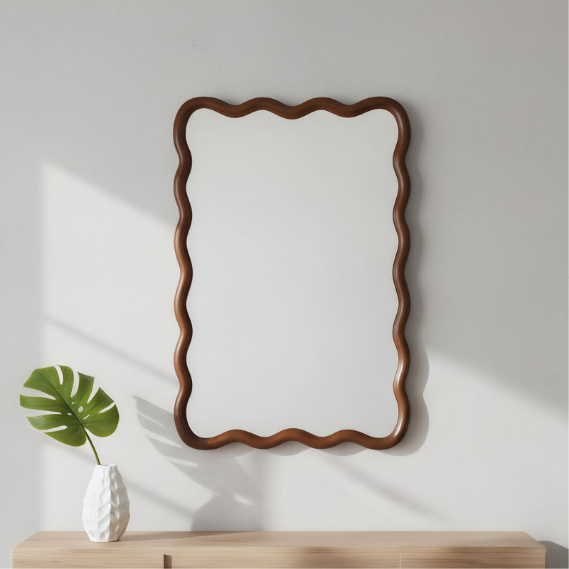 Black Walnut Color 20"x30" Wavy Rectangle Solid Wood Frame Decorative Mirror,For Bedroom, Bathroom, Living Room, Entryway