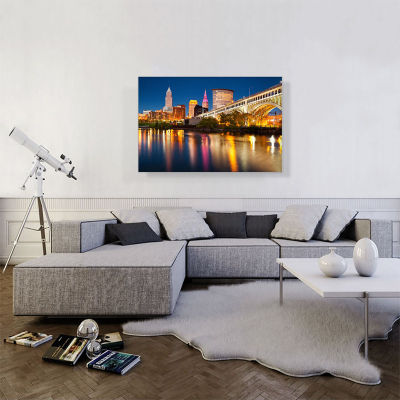 «Cleveland Ohio City Skyline», reproduction de photo sur toile tendue, H 26 po x l 40 po x 1,5 po
