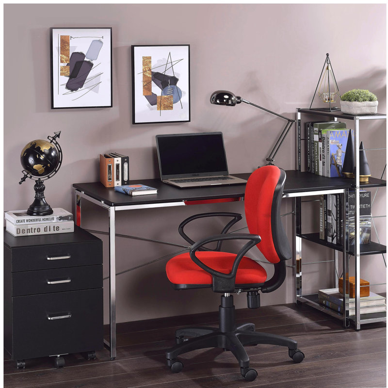 Black Chrome Writing Desk with Rolling Base