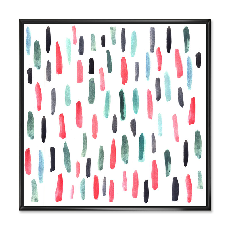 «Retro Blue and Red Vertical Strokes», impression sur toile, Cadre flottant noir, H 30 po x l 30 po x P 1 po